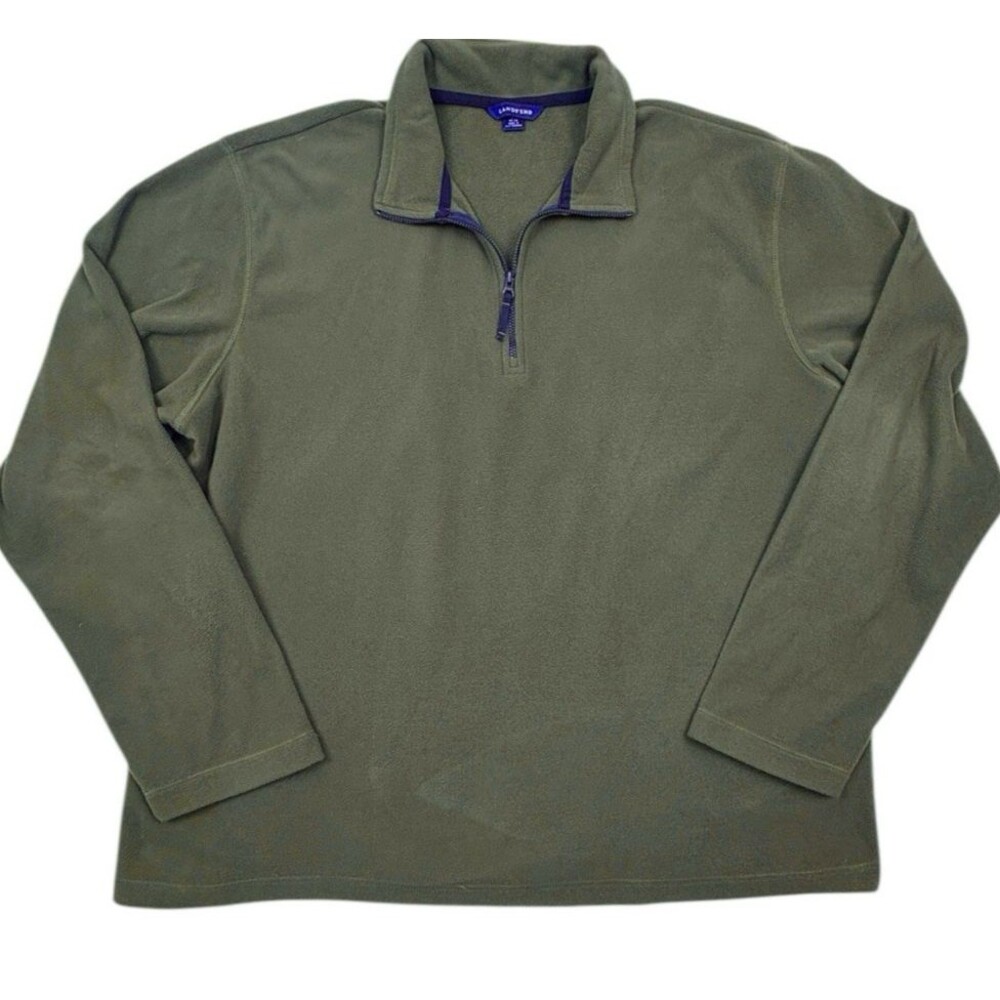 Lands’ End Olive Green Quarter Zip Fleece Pullover NanoTex Performance XL